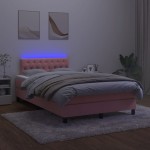 vidaXL Pat cu arcuri, cu saltea și LED, roz, 120x190 cm catifea