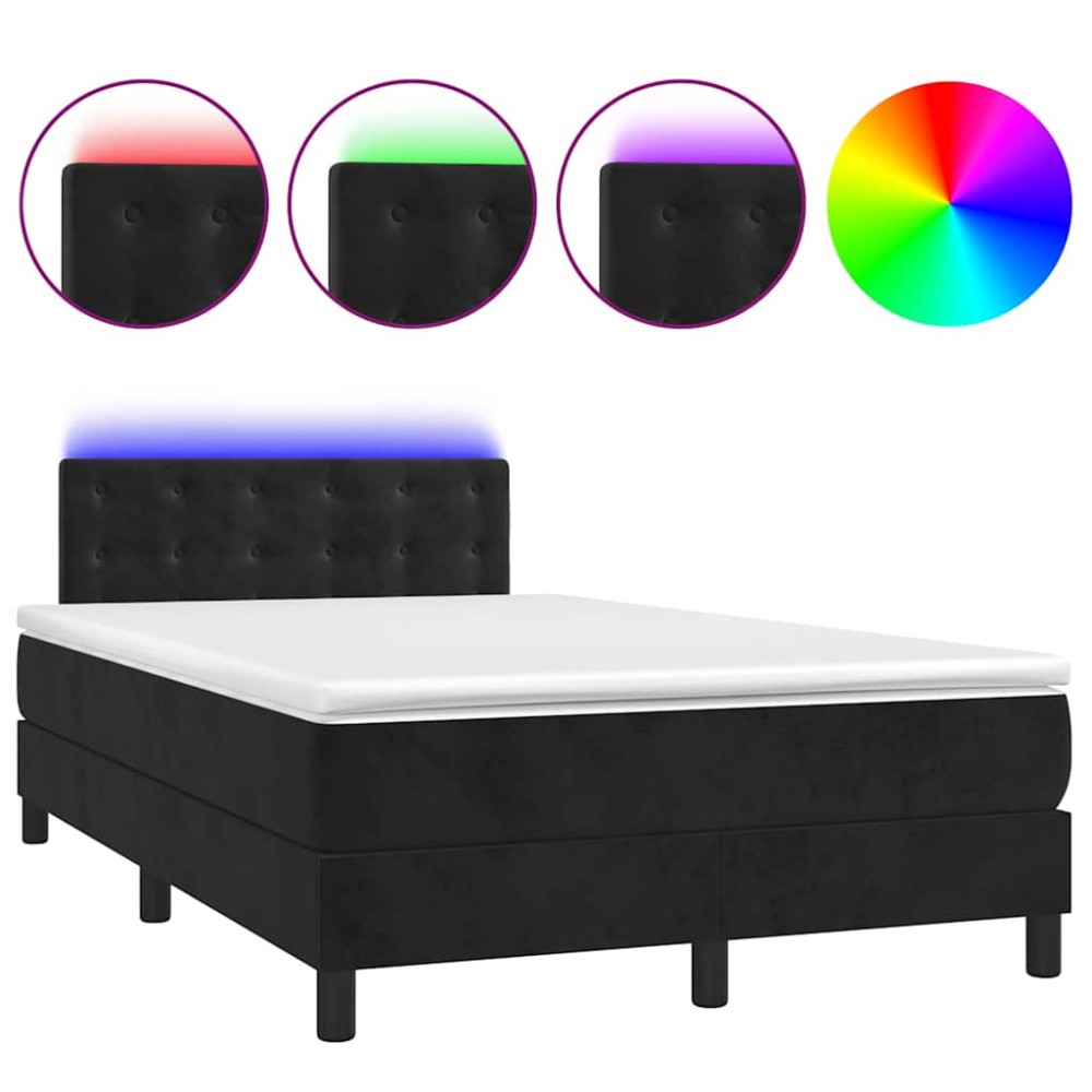 vidaXL Pat cu arcuri, saltea și LED, negru, 120x190 cm, catifea
