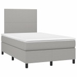 vidaXL Pat cu arcuri, saltea și LED, gri deschis, 120x190 cm, textil
