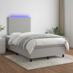 vidaXL Pat cu arcuri, saltea și LED, gri deschis, 120x190 cm, textil