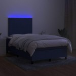 vidaXL Pat cu arcuri, saltea și LED, albastru, 120x190 cm, textil vidaXL Pat cu arcuri, saltea și LED, albastru, 120x190 cm, textil