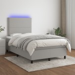 vidaXL Pat cu arcuri, saltea și LED, gri deschis, 120x190 cm, textil