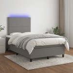 vidaXL Pat cu arcuri, saltea și LED, gri închis, 120x190 cm, textil