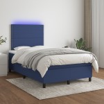 vidaXL Pat cu arcuri, saltea și LED, albastru, 120x190 cm, textil vidaXL Pat cu arcuri, saltea și LED, albastru, 120x190 cm, textil