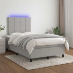 vidaXL Pat cu arcuri, saltea și LED, gri deschis, 120x190 cm, textil