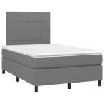 vidaXL Pat cu arcuri, saltea și LED, gri închis, 120x190 cm, textil