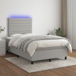 vidaXL Pat cu arcuri, saltea și LED, gri deschis, 120x190 cm, textil