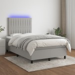 vidaXL Pat cu arcuri, saltea și LED, gri deschis, 120x190 cm, textil