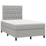 vidaXL Pat cu arcuri, saltea și LED, gri deschis, 120x190 cm, textil