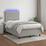 vidaXL Pat cu arcuri, saltea și LED, gri deschis, 120x190 cm, textil