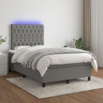 vidaXL Pat cu arcuri, saltea și LED, gri închis, 120x190 cm, textil