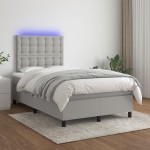 vidaXL Pat cu arcuri, saltea și LED, gri deschis, 120x190 cm, textil
