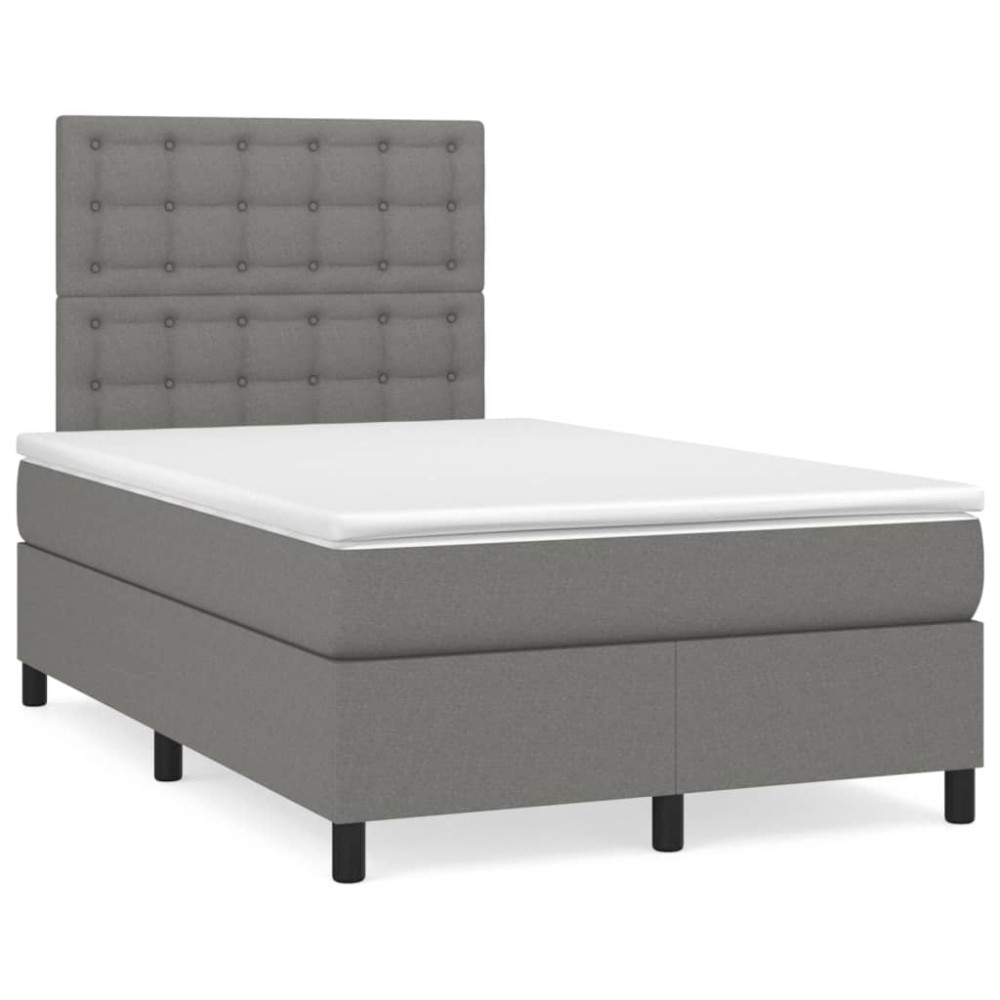 vidaXL Pat cu arcuri, saltea și LED, gri închis, 120x190 cm, textil