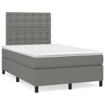 vidaXL Pat cu arcuri, saltea și LED, gri închis, 120x190 cm, textil