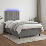 vidaXL Pat cu arcuri, saltea și LED, gri închis, 120x190 cm, textil