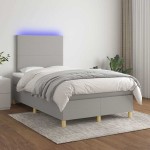 vidaXL Pat cu arcuri, saltea și LED, gri deschis, 120x190 cm, textil