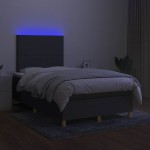 vidaXL Pat cu arcuri, saltea și LED, gri închis, 120x190 cm, textil