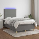 vidaXL Pat cu arcuri, saltea și LED, gri închis, 120x190 cm, textil