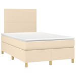 vidaXL Pat cu arcuri, saltea și LED, crem, 120x190 cm, textil
