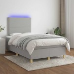 vidaXL Pat cu arcuri, saltea și LED, gri deschis, 120x190 cm, textil