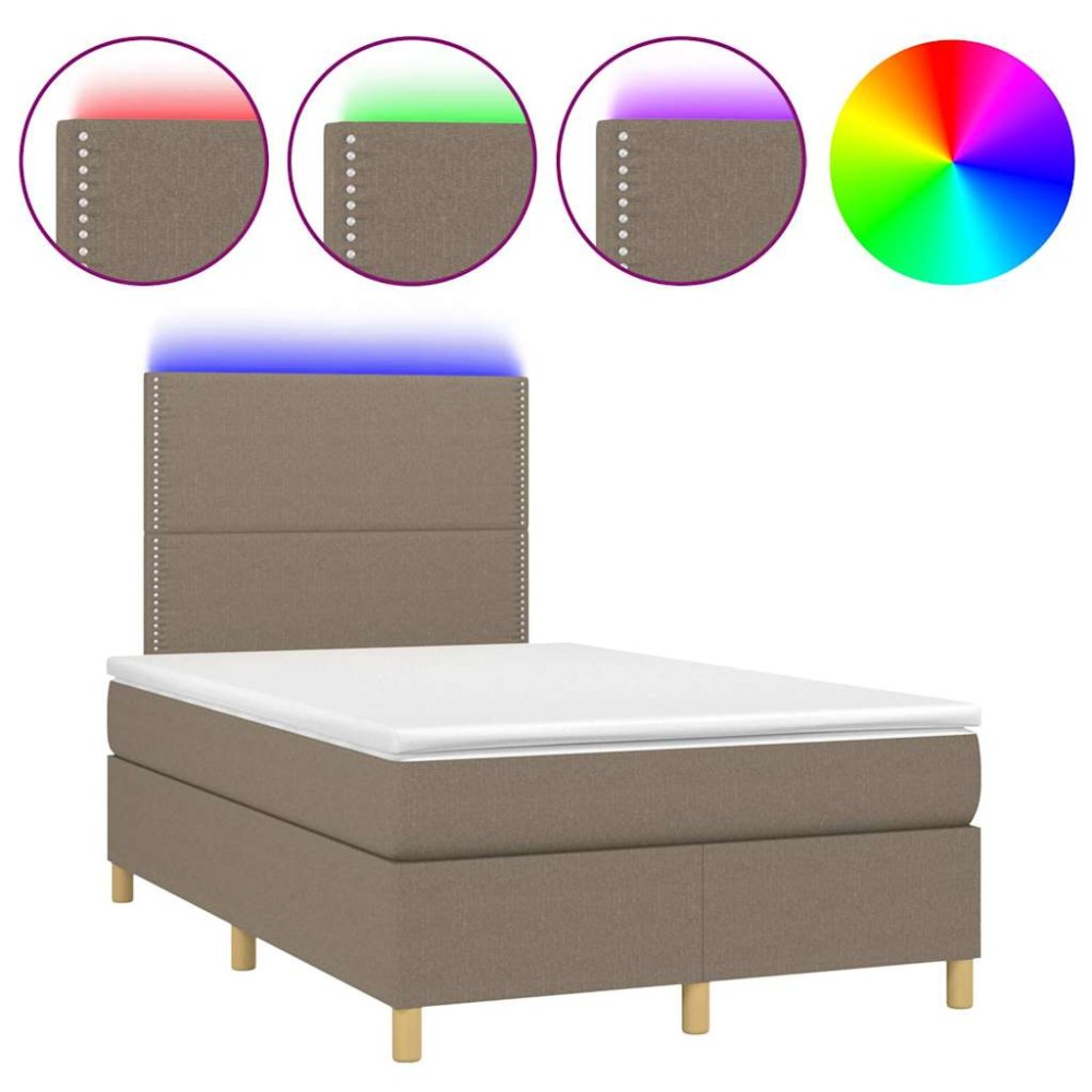 vidaXL Pat cu arcuri, saltea și LED, gri taupe, 120x190 cm, textil