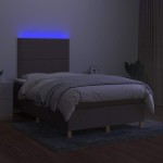 vidaXL Pat cu arcuri, saltea și LED, gri taupe, 120x190 cm, textil