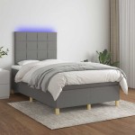 vidaXL Pat cu arcuri, saltea și LED, gri închis, 120x190 cm, textil