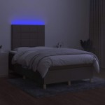 vidaXL Pat cu arcuri, saltea și LED, gri taupe, 120x190 cm, textil