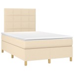vidaXL Pat cu arcuri, saltea și LED, crem, 120x190 cm, textil