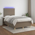 vidaXL Pat cu arcuri, saltea și LED, gri taupe, 120x190 cm, textil vidaXL Pat cu arcuri, saltea și LED, gri taupe, 120x190 cm, textil