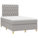 vidaXL Pat cu arcuri, saltea și LED, gri deschis, 120x190 cm, textil