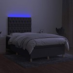 vidaXL Pat cu arcuri, saltea și LED, gri închis, 120x190 cm, textil