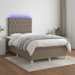 vidaXL Pat cu arcuri, saltea și LED, gri taupe, 120x190 cm, textil vidaXL Pat cu arcuri, saltea și LED, gri taupe, 120x190 cm, textil