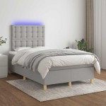vidaXL Pat cu arcuri, saltea și LED, gri deschis, 120x190 cm, textil