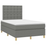 vidaXL Pat cu arcuri, saltea și LED, gri închis, 120x190 cm, textil