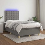 vidaXL Pat cu arcuri, saltea și LED, gri închis, 120x190 cm, textil