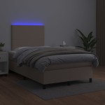 vidaXL Pat cu arcuri, cu saltea și LED cappuccino 120x190 cm piele eco vidaXL Pat cu arcuri, cu saltea și LED cappuccino 120x190 cm piele eco