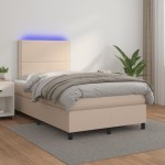 vidaXL Pat cu arcuri, cu saltea și LED cappuccino 120x190 cm piele eco vidaXL Pat cu arcuri, cu saltea și LED cappuccino 120x190 cm piele eco