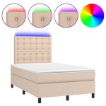 vidaXL Pat cu arcuri, cu saltea și LED cappuccino 120x190 cm piele eco vidaXL Pat cu arcuri, cu saltea și LED cappuccino 120x190 cm piele eco
