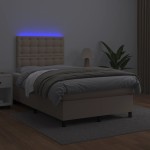 vidaXL Pat cu arcuri, cu saltea și LED cappuccino 120x190 cm piele eco vidaXL Pat cu arcuri, cu saltea și LED cappuccino 120x190 cm piele eco