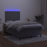 vidaXL Pat cu arcuri, saltea și LED, gri închis, 120x190 cm, catifea