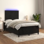 vidaXL Pat cu arcuri, saltea și LED, negru, 120x190 cm, catifea