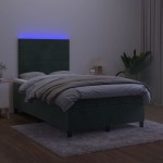 vidaXL Pat cu arcuri, saltea și LED, verde închis, 120x190 cm, catifea vidaXL Pat cu arcuri, saltea și LED, verde închis, 120x190 cm, catifea