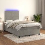 vidaXL Pat cu arcuri, saltea și LED, gri deschis, 120x190 cm, catifea