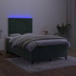 vidaXL Pat cu arcuri, saltea și LED, verde închis, 120x190 cm, catifea