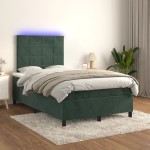 vidaXL Pat cu arcuri, saltea și LED, verde închis, 120x190 cm, catifea