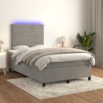 vidaXL Pat cu arcuri, saltea și LED, gri deschis, 120x190 cm, catifea