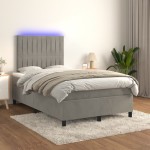 vidaXL Pat cu arcuri, saltea și LED, gri deschis, 120x190 cm, catifea