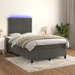 vidaXL Pat cu arcuri, saltea și LED, gri închis, 120x190 cm, catifea