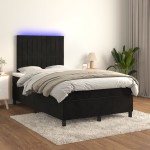 vidaXL Pat cu arcuri, saltea și LED, negru, 120x190 cm, catifea